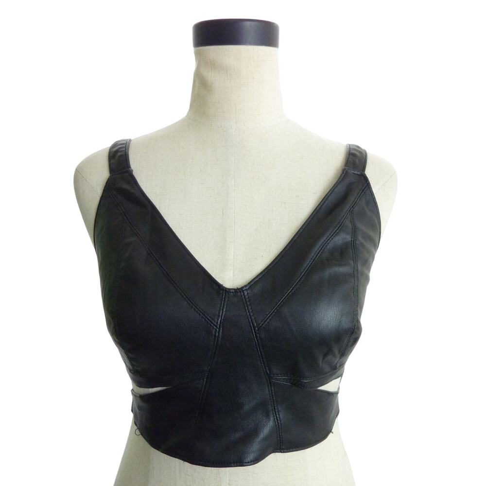 Zara Crop Top Bustier Black Faux Leather Sexy Cut Out Bra Size Medium M